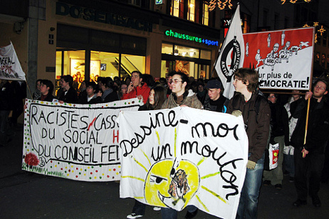 Demonstration in Lausanne on December 8, 2007,
                  against Blocher's reelection