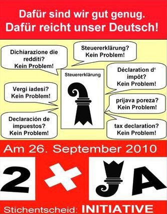 Poster for a Yes
                              concerning voters and election right for
                              foreigners in the canton of Basel Town,
                              2010