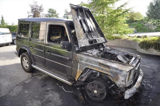 The car
                      of Alexander Segert was burning on August 22,
                      2011