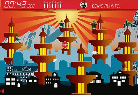 Alexander Segerts
                  Computerspiel gegen Minarette mit Abschussmglichkeit
                  von Minaretten mit einem Schusskreis mit
                  "Stopp"-Symbol fr die FP