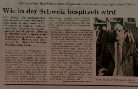 Swiss
                  newspaper article about criminal Nazi oriented
                  espionage by Mr. Ernst Cincera