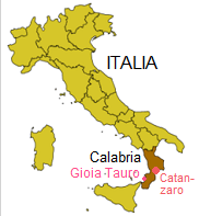 Mappa d'Italia con
                        Calabria, la capitale Catanzaro e il porto di
                        contrabbando di droga Gioia Tauro