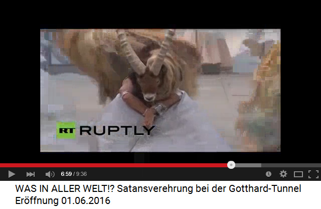 Satanists at
                            Gotthard Base Tunnel 06: sacrificing woman
                            embracing the ibex from behind