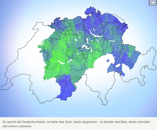 Karte der Schweinz
                          mit den Sprachgeschwindigkeiten in der
                          Deutschschweinz