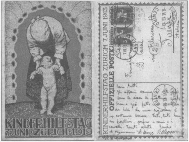 Postkarte
                mit Werbung f�r den Kinderhilfstag von 1913
