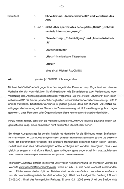 Kriminelle Staatsanwaltschaft
                              Basel-Stadt: Die Hetze gegen Michael
                              Palomino wird geschtzt
                              (Nichteintretensentscheid vom 14.1.2008
                              von "Staatsanwltin" lic.iur E.
                              Eichenberger, Seite 2)