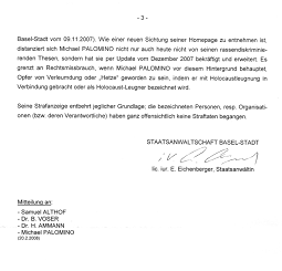 Kriminelle Staatsanwaltschaft
                              Basel-Stadt: Die Hetze gegen Michael
                              Palomino wird geschtzt
                              (Nichteintretensentscheid vom 14.1.2008
                              von "Staatsanwltin" lic.iur E.
                              Eichenberger, Seite 3)