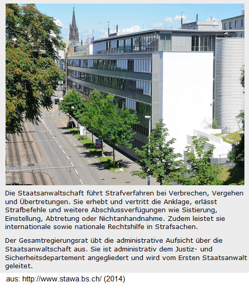 Das Gebude der
                                    Staatsanwaltschaft Basel-Stadt an
                                    der Binningerstrasse 21, wo der
                                    falscher Erste Staatsanwalt Thomas
                                    Hug als Doppel-Mafioso 1994-2010
                                    "gewirkt" hat...