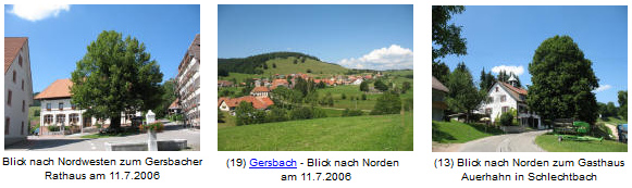 Eindr�cke aus Gerspach bei
              Schopfheim im Schwarzwald mit Rathaus, Aussicht und einem
              Gasthof "Auerhahn"