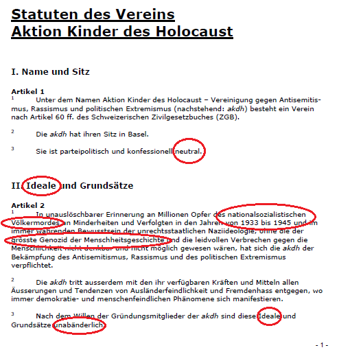 Artikel 2 der
                          kriminellen Statuten von akdh von 2004: Die
                          "Ideale" sind
                          "unab�nderlich"