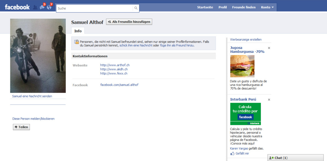 Samuel Althoff als T�ffraser auf seinem
                        Facebook-Profile