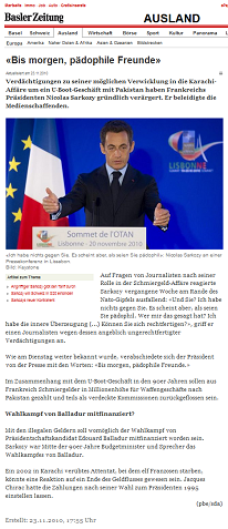 Sarkozy verabschiedet sich mit: "Bis
                          morgen, p�dophile Freunde", 23.11.2010