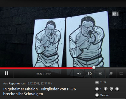 Die grossen Tafeln mit
                                Revolversch�tzen im Schiesskeller des
                                illegalen Geheimdienst P26, Nahaufnahme,
                                dies soll Gegner darstellen