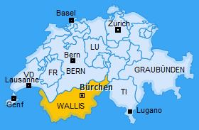 Karte der
                      Schweiz mit B�rchen im Kanton Wallis