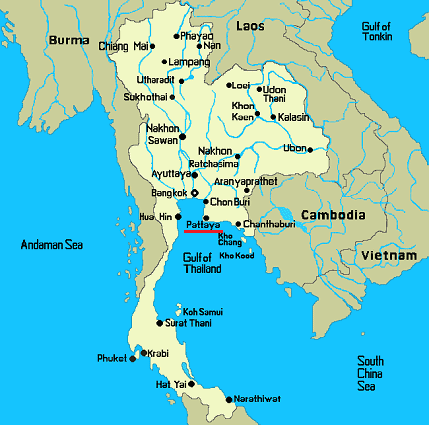Thailand mit der Position von
              Pattaya (rot unterstrichen), gem�ss H. ist hier eine
              "Hauptzentrale" des kriminellen
              Hubacher-Geheimdienst P27 (Chef: Villiger)