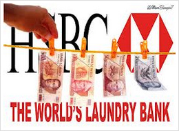 Bank HSBC mit
                          Geldw�sche, gewaschene Banknoten an der
                          W�scheleine