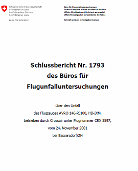 Der Abschlussbericht �ber den
                                  Absturz von Crossair 3597 von ca. Ende
                                  2002, Titelblatt
