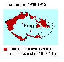 Karte: Tschechei, sudetendeutsche Gebiete
                        1919-1945