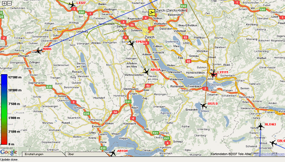 Karte 35: 1.12.2007, Sa, 21:27 Uhr,
                        S�danflug-Kehrtwende �ber dem Sihlsee