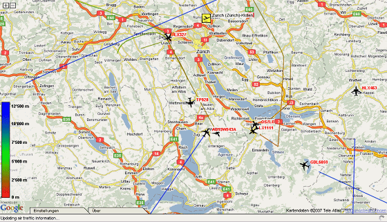 Karte 36: 1.12.2007, Sa, 21:28 Uhr,
                        S�danflug-Kehrtwende �ber dem Sihlsee mit
                        Beinahe-Kollision