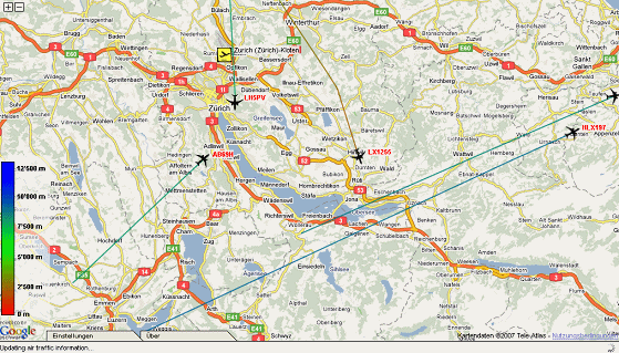 Karte 43: 1.12.2007, Sa, 21:47 Uhr, wieder
                        sind S�danflug-Flugzeuge von der Karte
                        verschwunden
