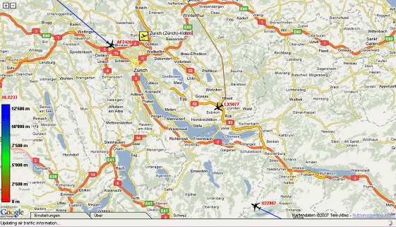 Karte 47: 1.12.2007, Sa, 21:55 Uhr,
                        Kehrtwende zum S�danflug �ber Hinwil (02)