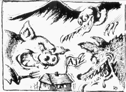 Cartoon, Nazi town
                  government of Zurich wants to butcher the AJZ youth
                  center