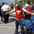 Swiss Nazi
                              skinhead with a Swiss cross on his red
                              T-shirt in 2005