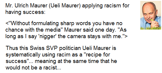 Ueli Maurer's
                              nigger slogan for the TV camera
