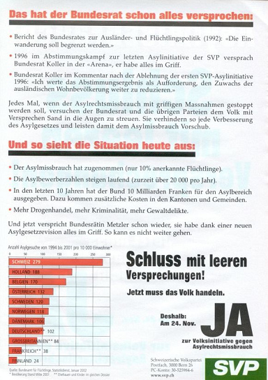 Flyer of SVP against asylum abuse of 2002