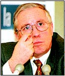 Blocher at his speech "A Clarification"
                  on March 1, 1997