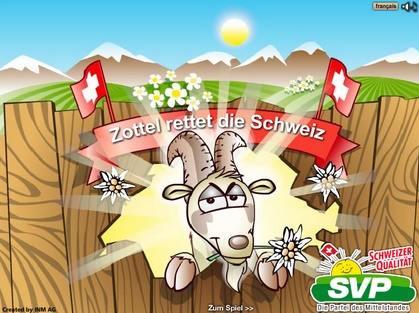 Computerspiel
"Zottel rettet die Schweiz", Start Computerspiel "Zottel rettet die
Schweiz", Start