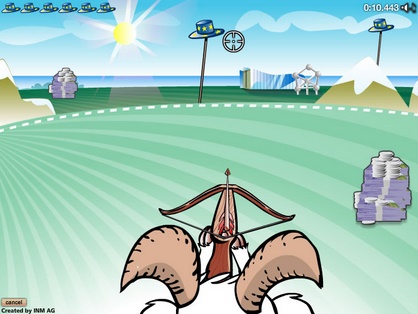 Die Armbrust von
Zottel schiesst EU-Hüte von EU-Kommissaren ab Die Armbrust von Zottel schiesst EU-Hüte
von EU-Kommissaren ab