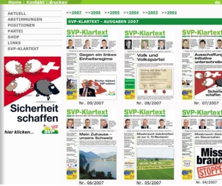 Der Wahlkampf der Nazi-SVP mit der
Parteizeitung "Klartext" Der Wahlkampf der Nazi-SVP mit der
Parteizeitung "Klartext"