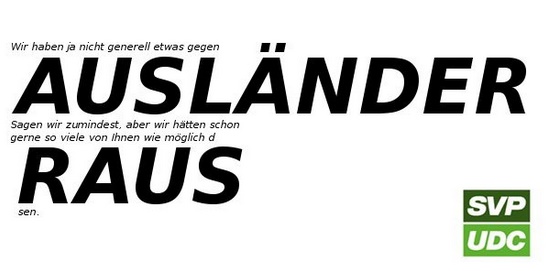 Kleber der SVP Ausländer Raus Kleber der SVP Ausländer
Raus