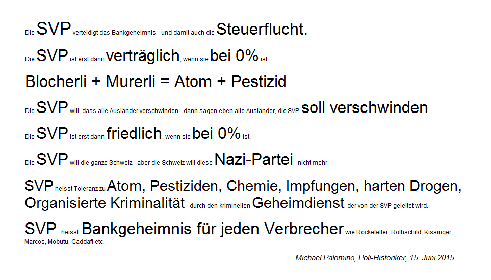 Leitsätze über die SVP 05 mit
Steuerflucht, Organisierter Kriminalität,
Atom, Pestiziden und Bankgeheimnis Leitsätze über die SVP 05 mit
Steuerflucht, Organisierter Kriminalität,
Atom, Pestiziden und Bankgeheimnis