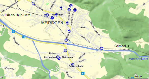 Karte mit Meiringen und
                    Schattenhalb