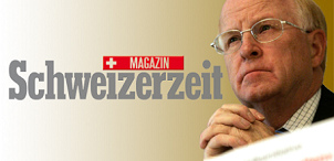 Ulrich Schlüer mit
der Zeitung "Schweizerzeit" Ulrich Schlüer mit der Zeitung
"Schweizerzeit"