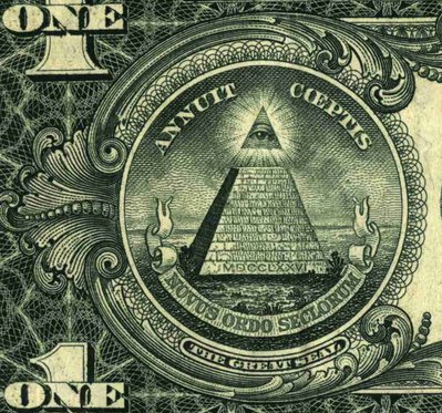 Pyramide mit Rothschilds Satanistenauge auf
                      dem 1-Dollar-Schein