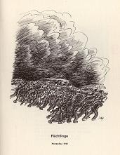 Fl�chtlinge unter dunklen Wolken