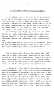 Pr�sidialverf�gung des Bezirksgerichts
                            Z�rich vom 5. August 1999 mit Billigung der
                            SVP-Hetze gegen Ausl�nder 02